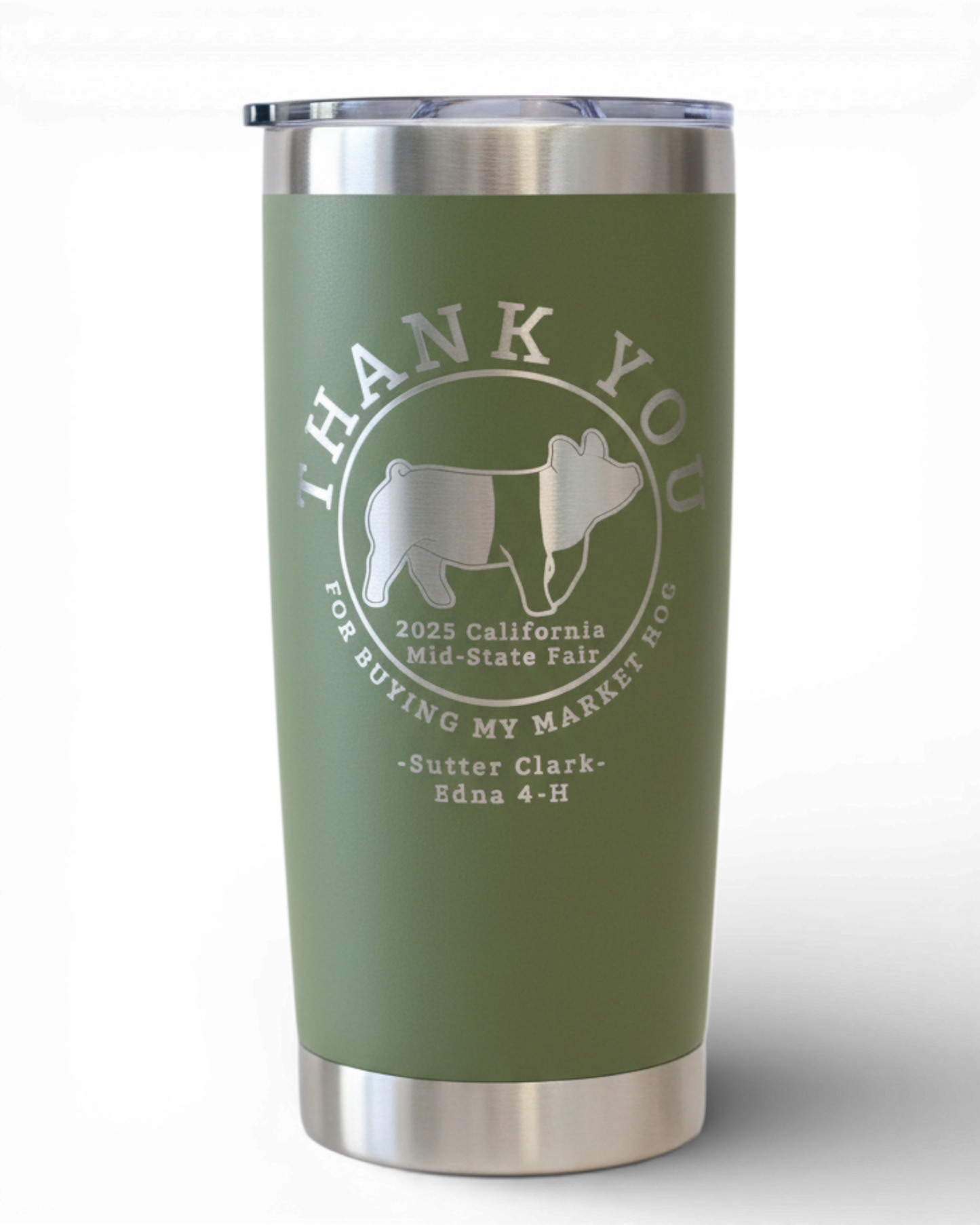 20-oz stainless steel vacuum-insulated tumbler in a matte green finish, ready for custom laser engraving.
