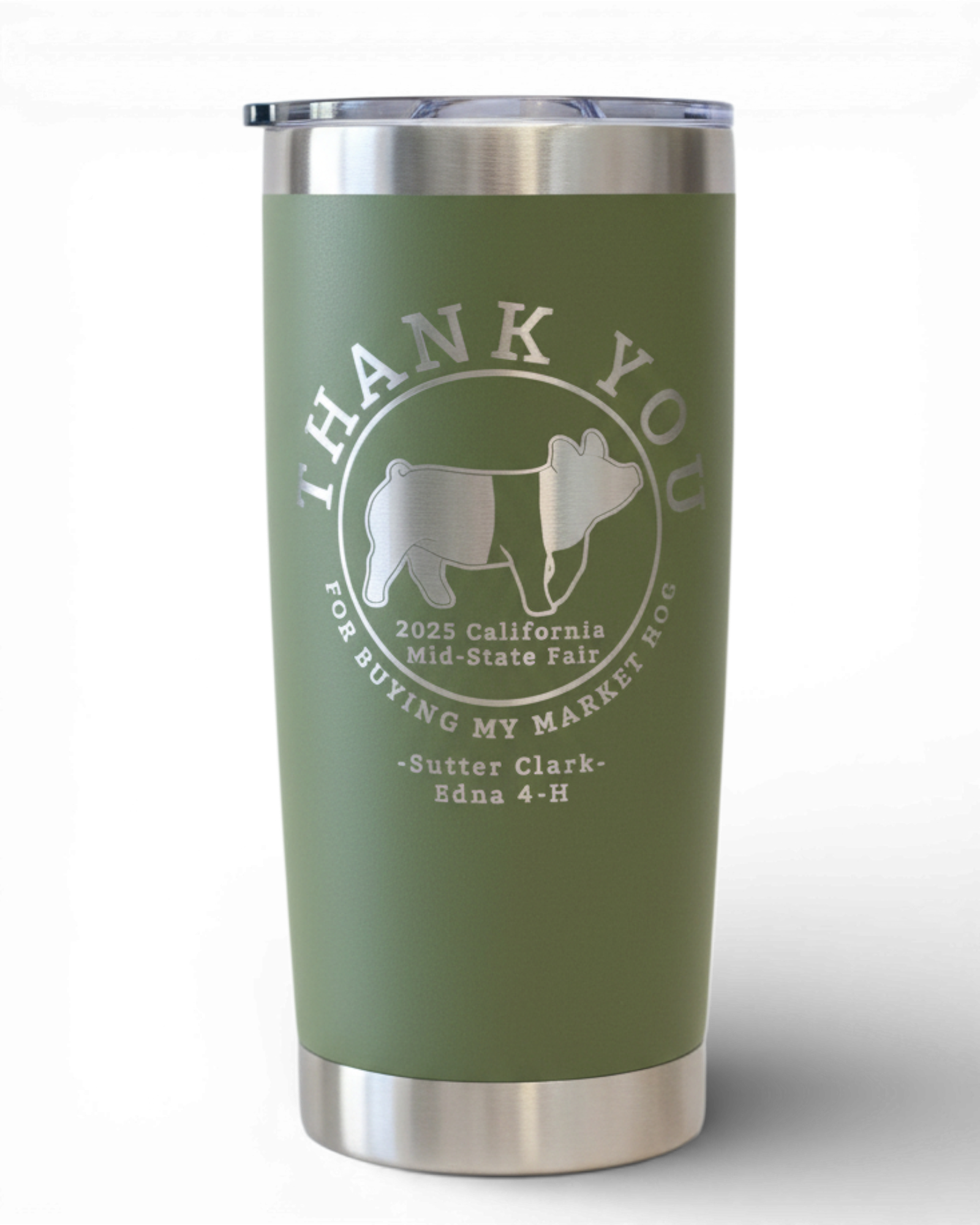 20-oz stainless steel vacuum-insulated tumbler in a matte green finish, ready for custom laser engraving.